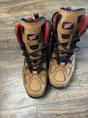 Red Wing Shoes Men's Tan Work Hiking Boots with Black & Red Accents